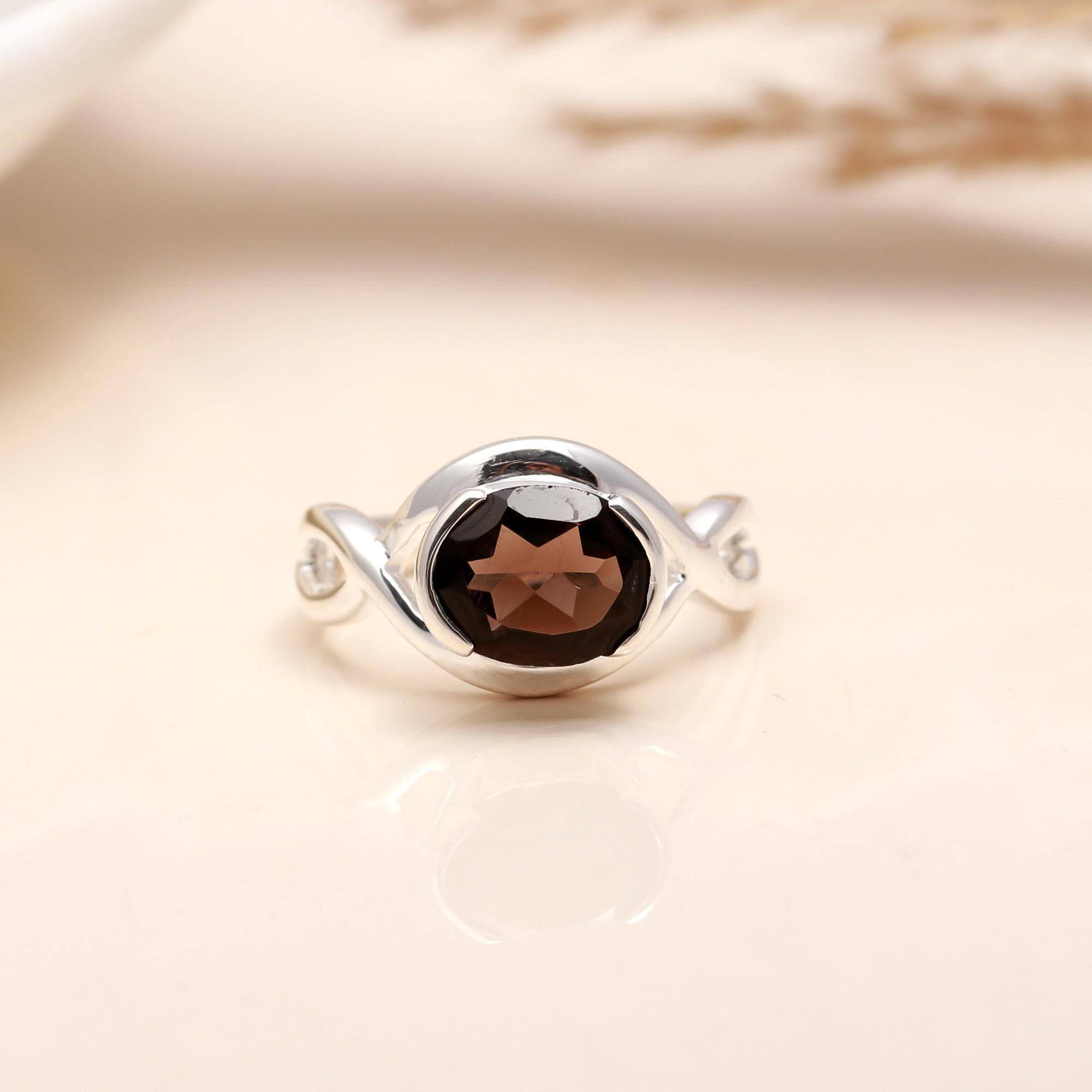 925 Silver Smoky Quartz Twist Ring