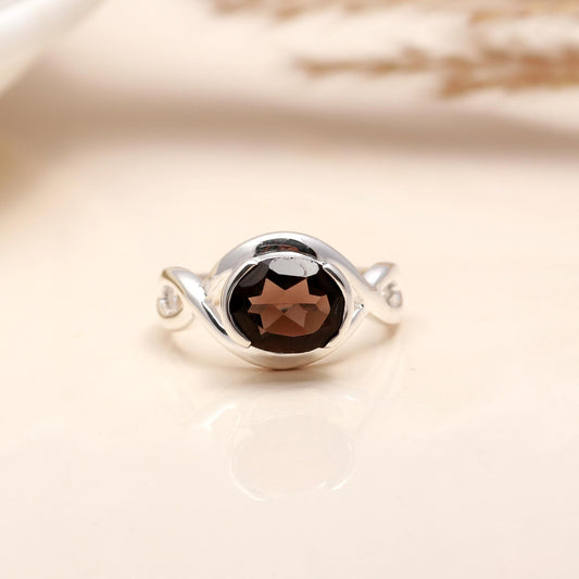 925 Silver Smoky Quartz Twist Ring