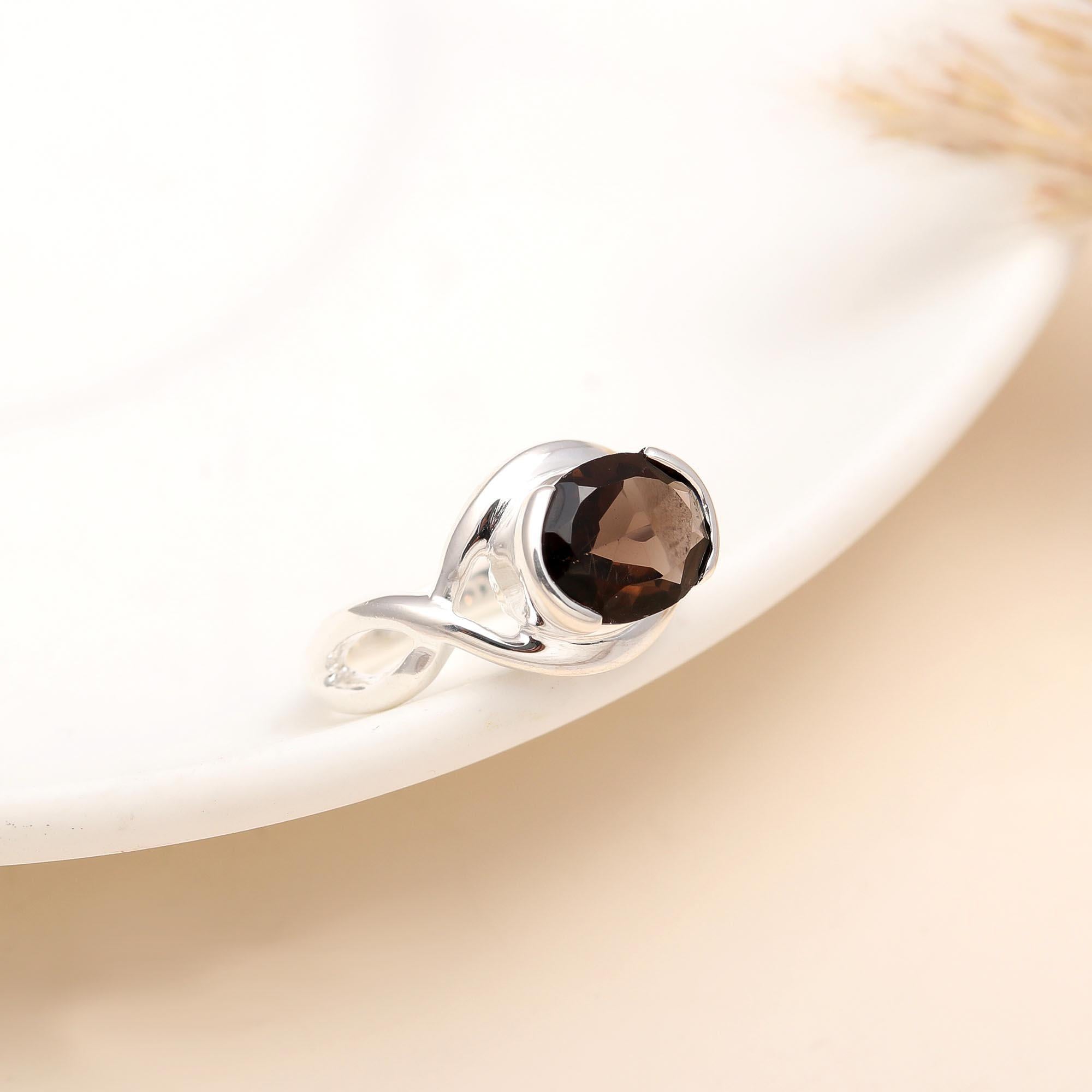 925 Silver Smoky Quartz Twist Ring