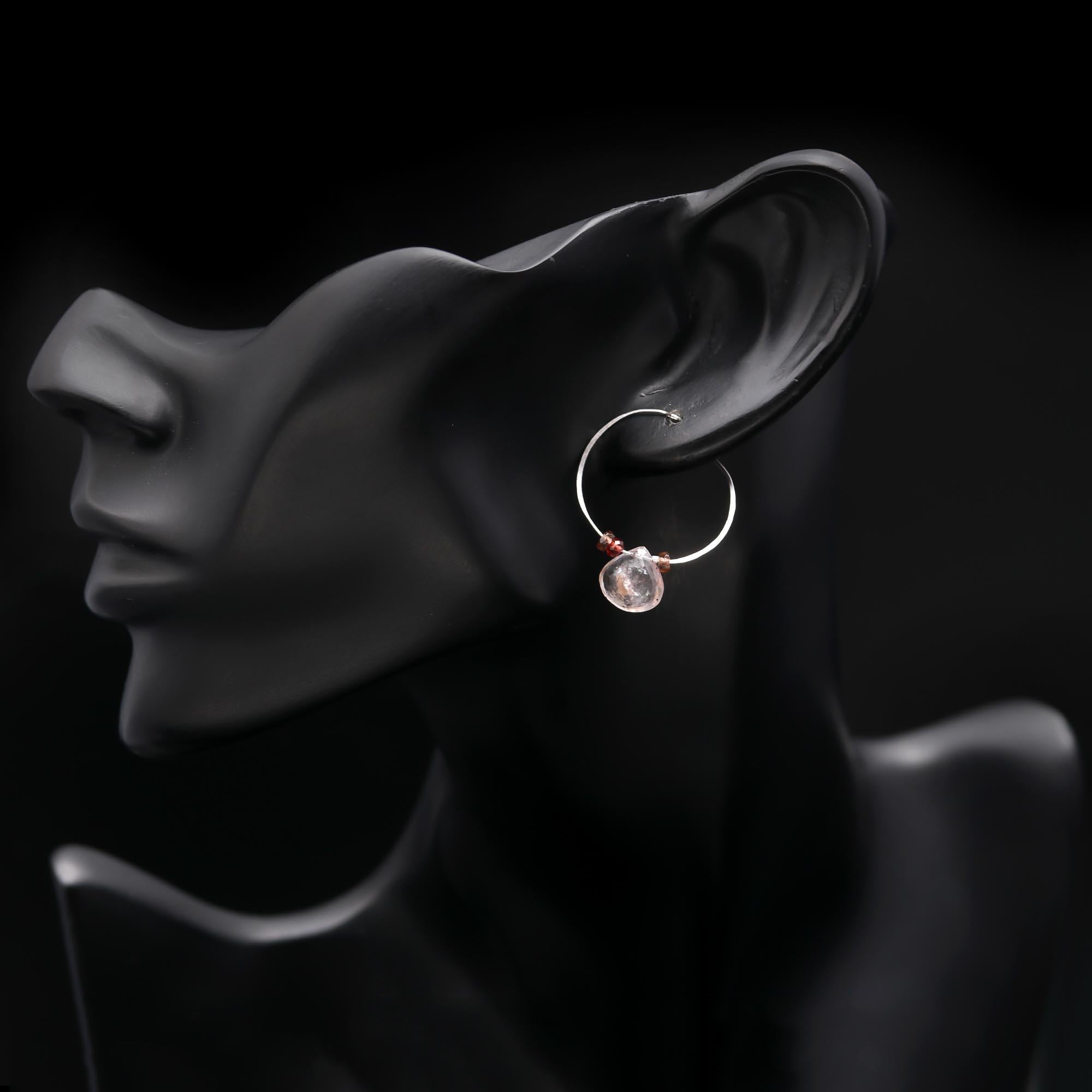 925 Silver Rose Quartz & Garnet Hoop Earrings