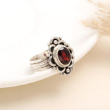 925 Silver Garnet Floral Ring