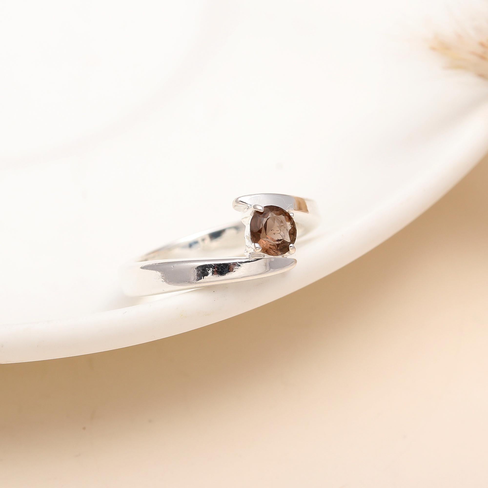 925 Silver Smoky Quartz Twist Ring