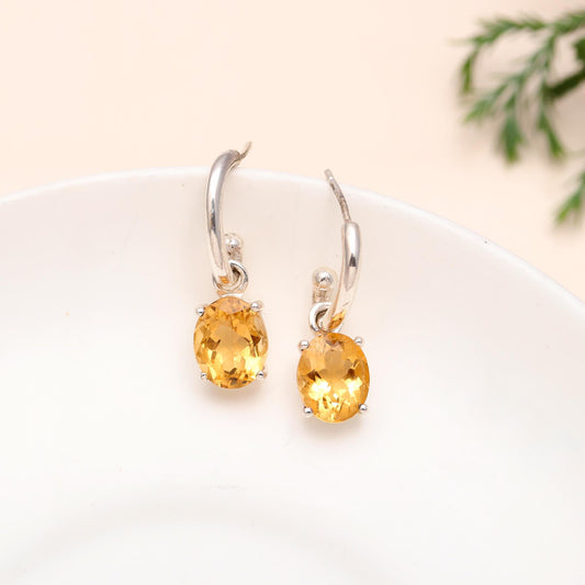 925 Silver Citrine Drop Earrings