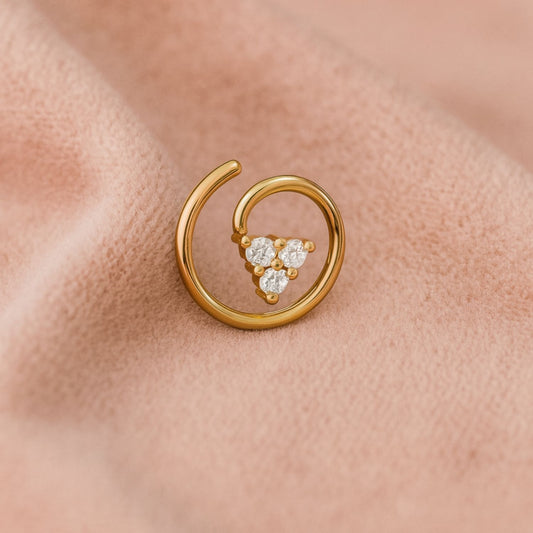 925 Sterling Silver Gold Plated Triangle Cluster Nose Pin
