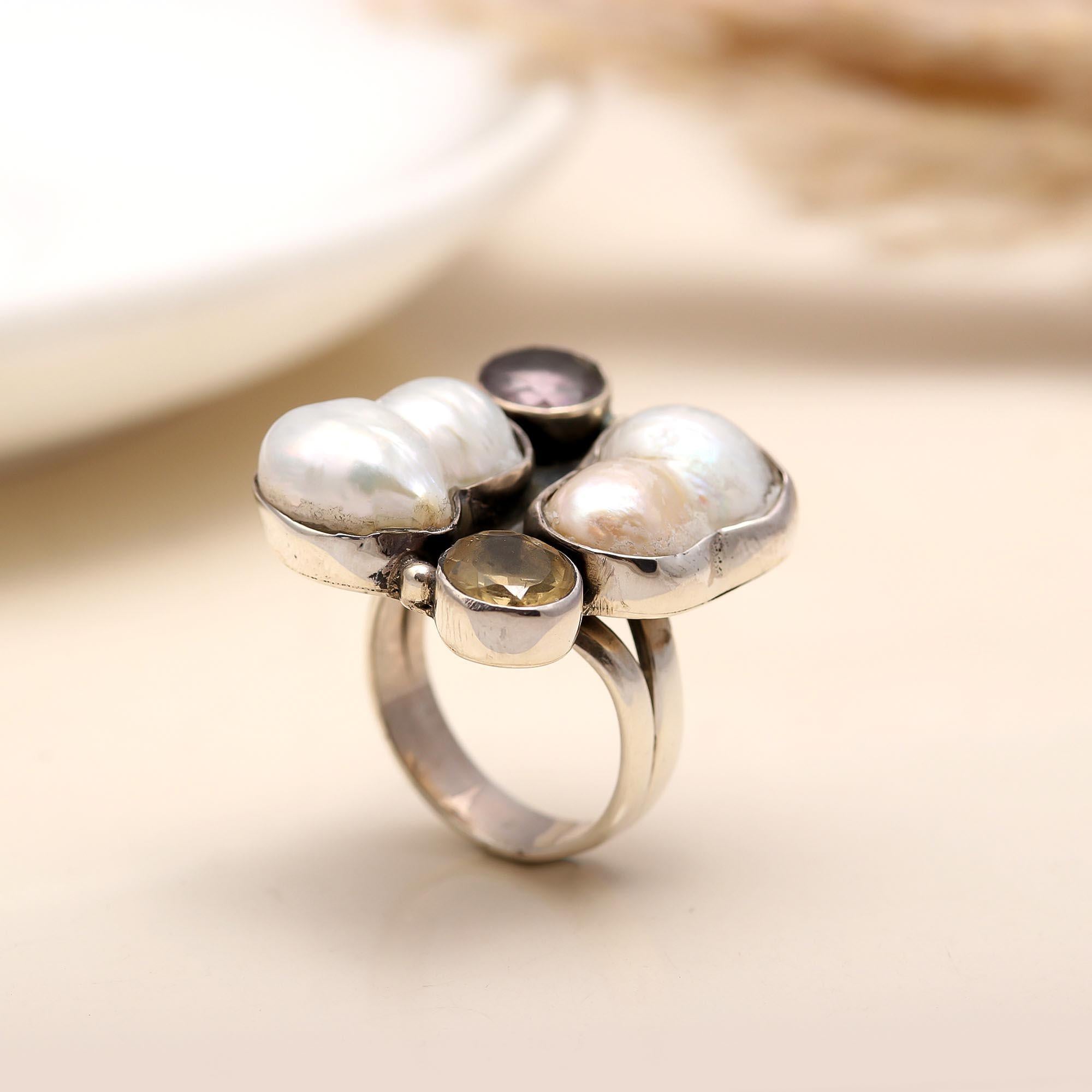925 Silver Baroque Pearl Ring