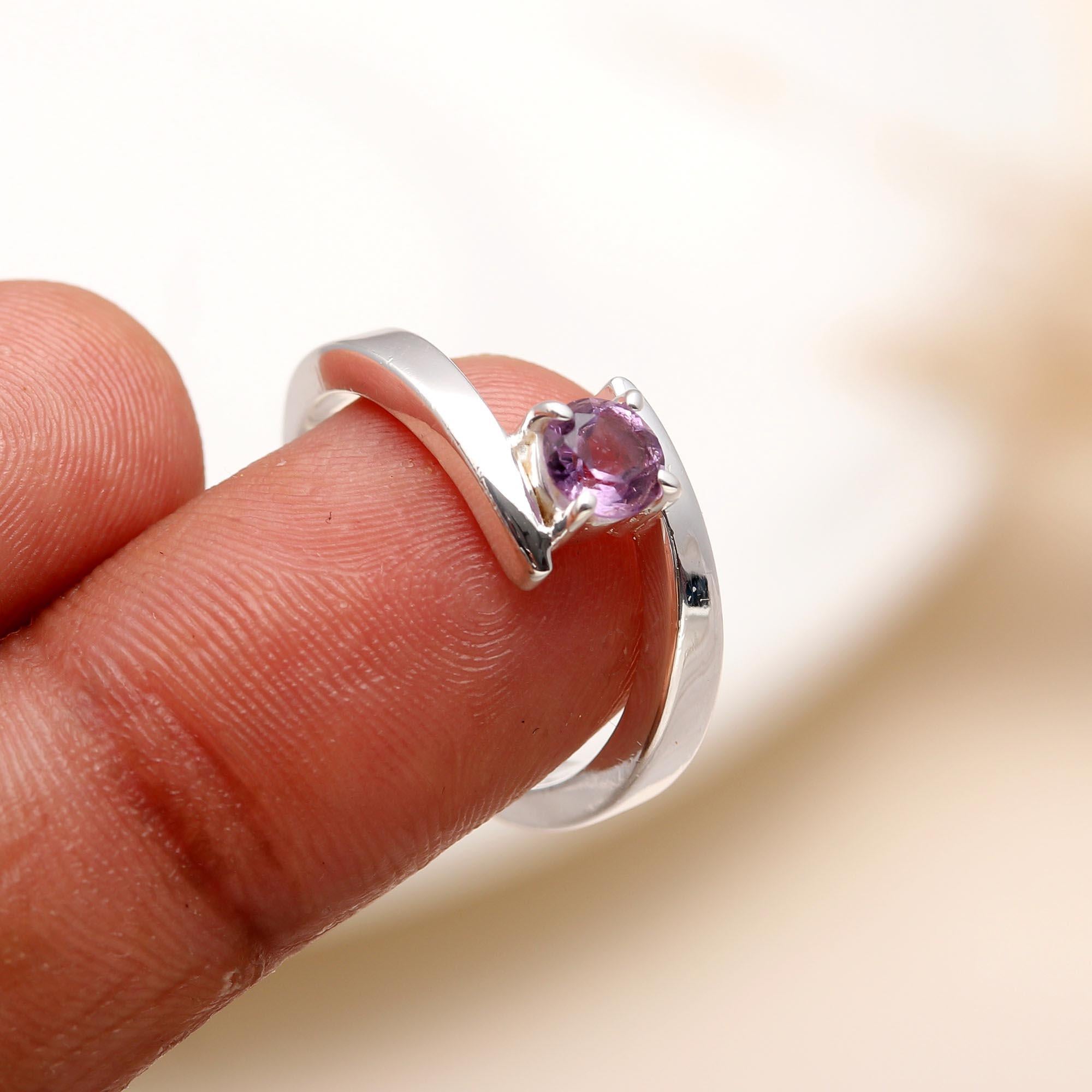 925 Silver Amethyst Twist Ring