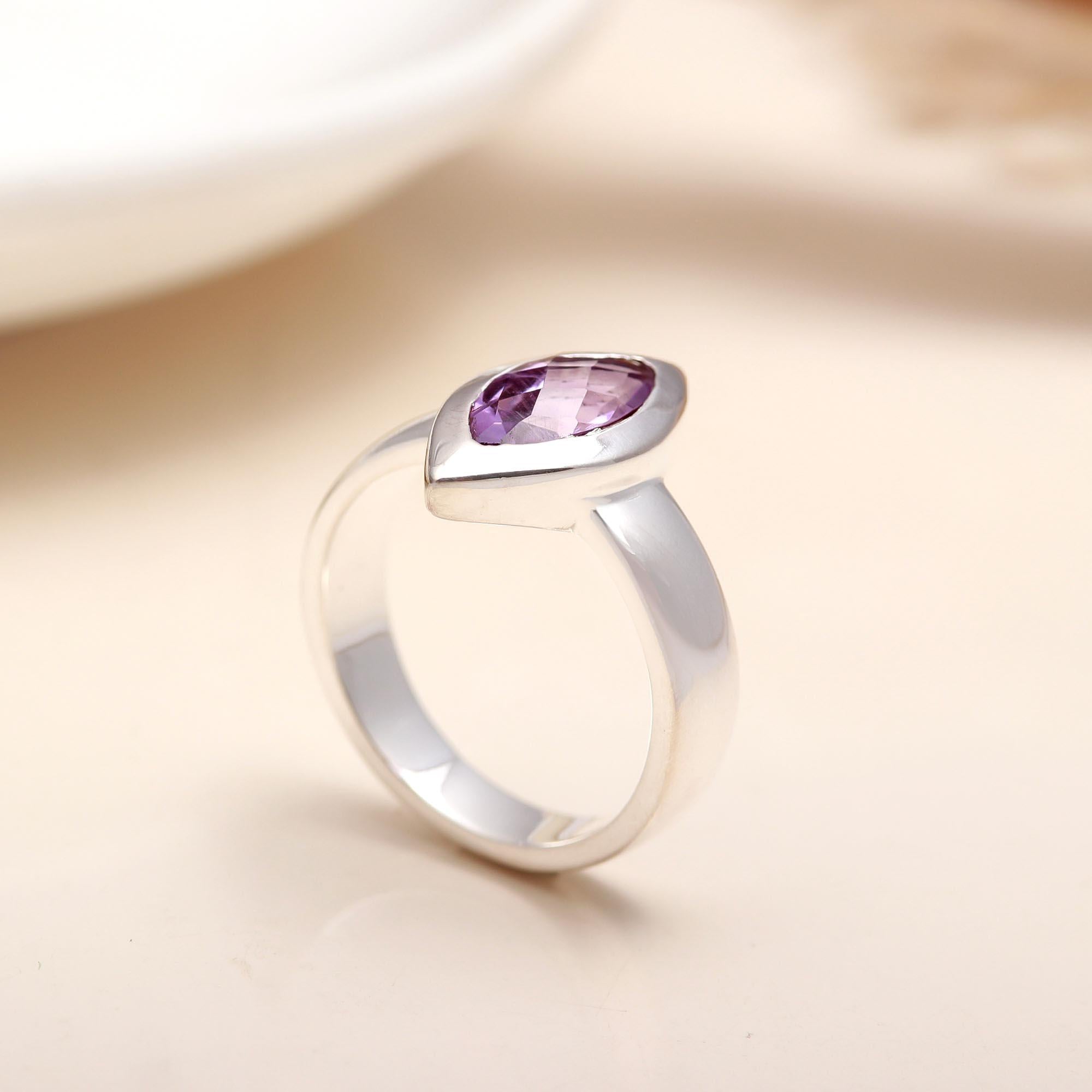 925 Silver Marquise Amethyst Ring