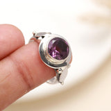 925 Silver Round Amethyst Ring