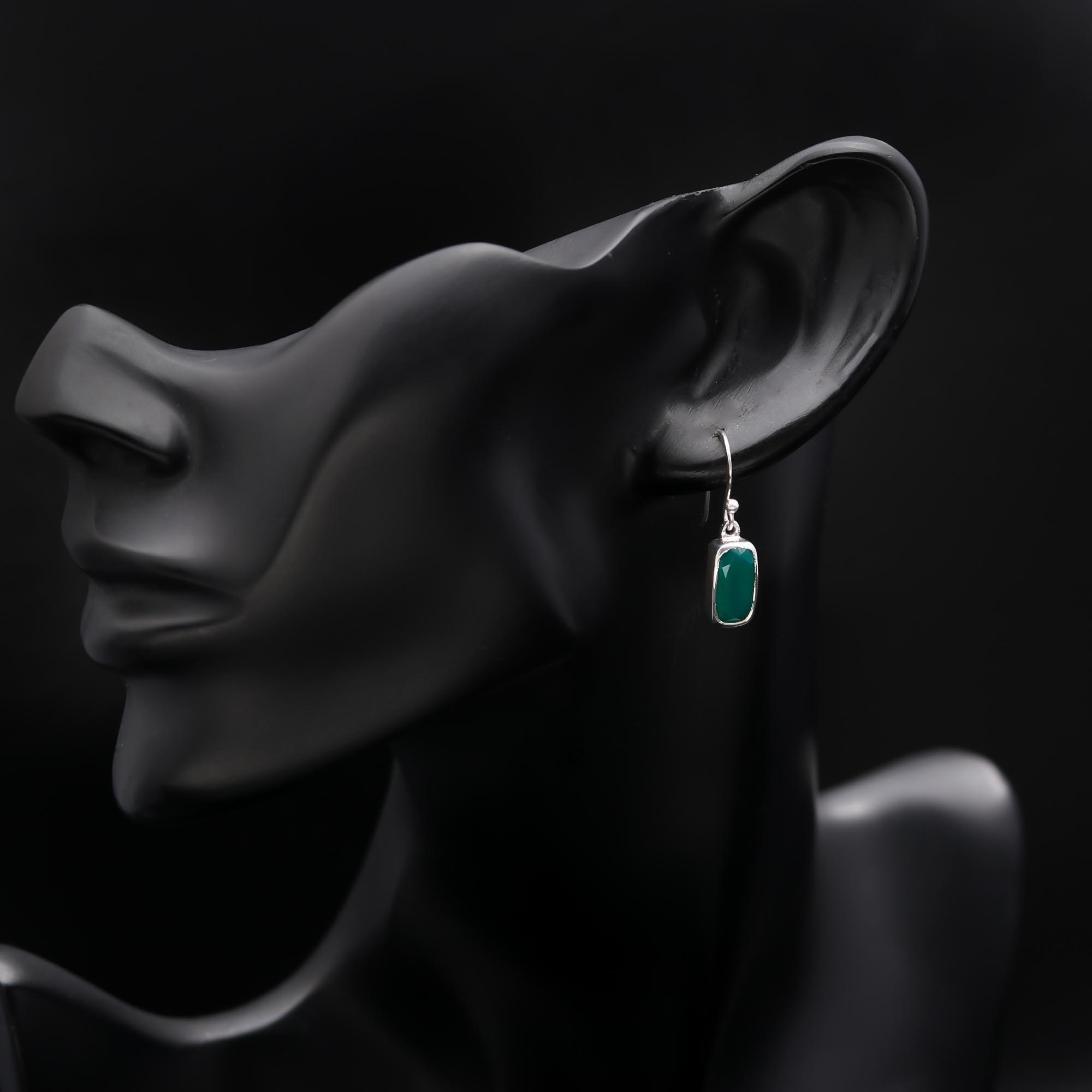 925 Silver Green Onyx Dangle Earrings