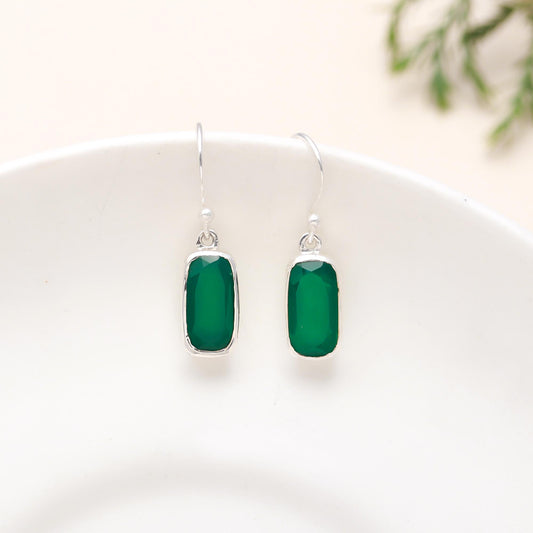 925 Silver Green Onyx Dangle Earrings