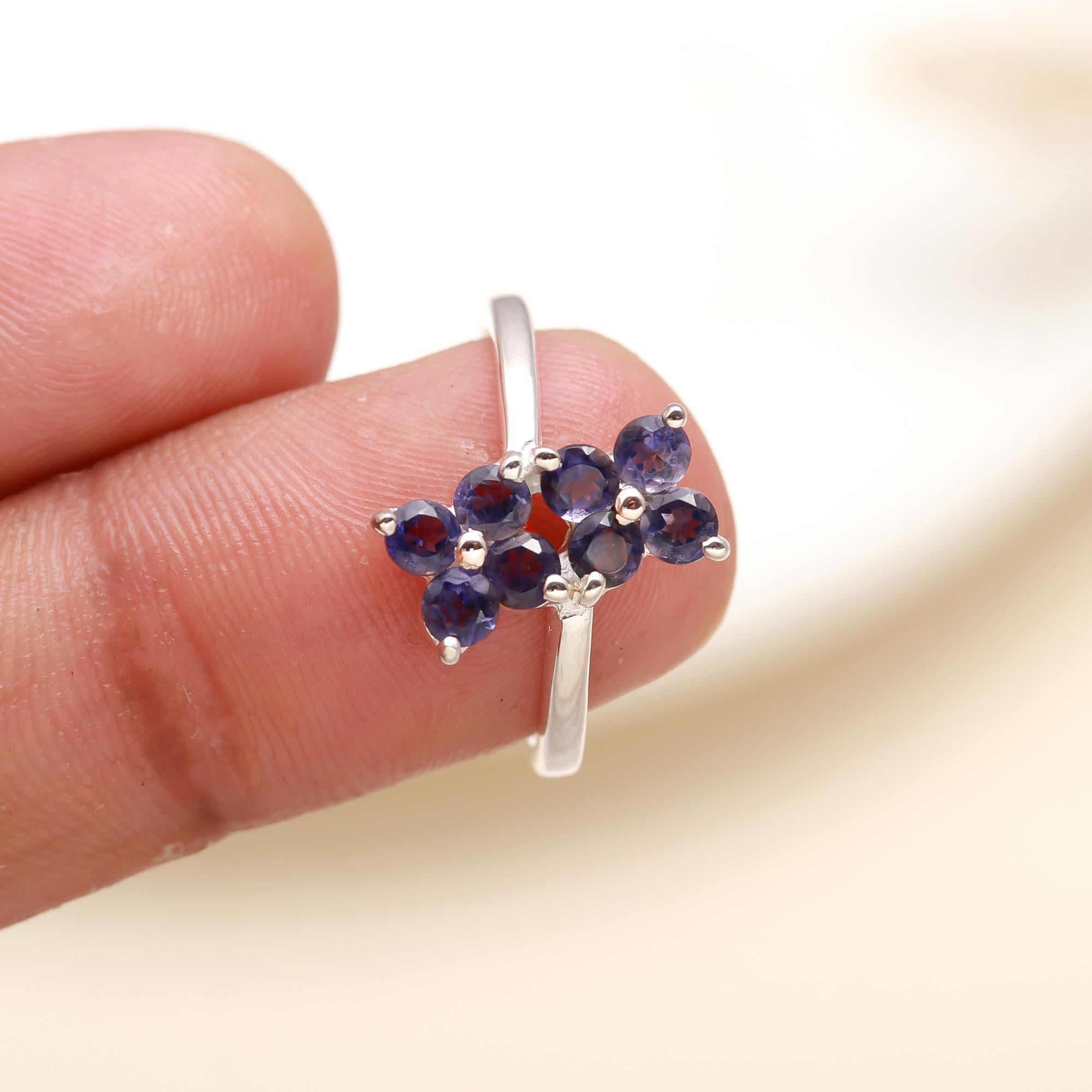 925 Silver Iolite Cluster Ring