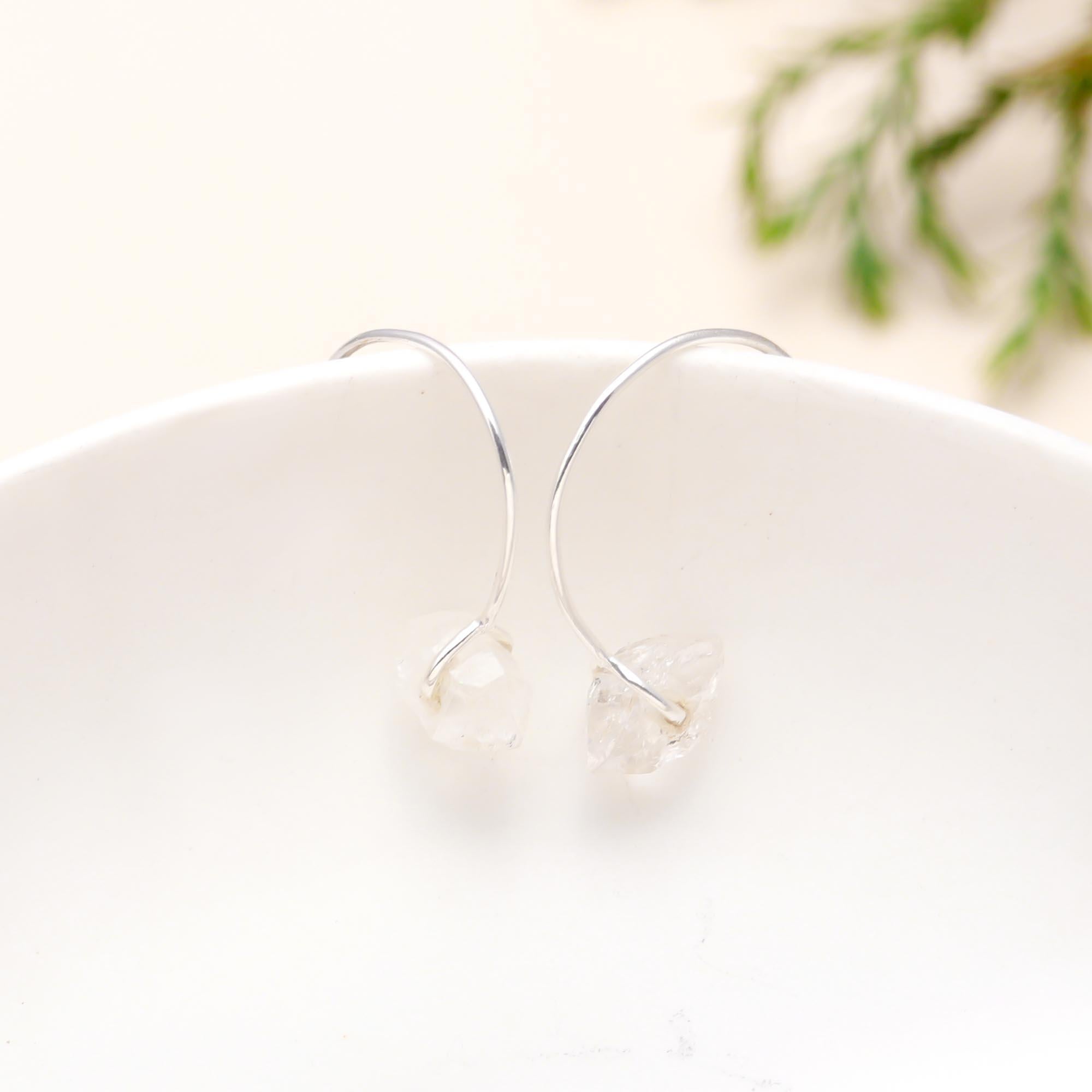 925 Silver Raw Quartz Hoop Earrings