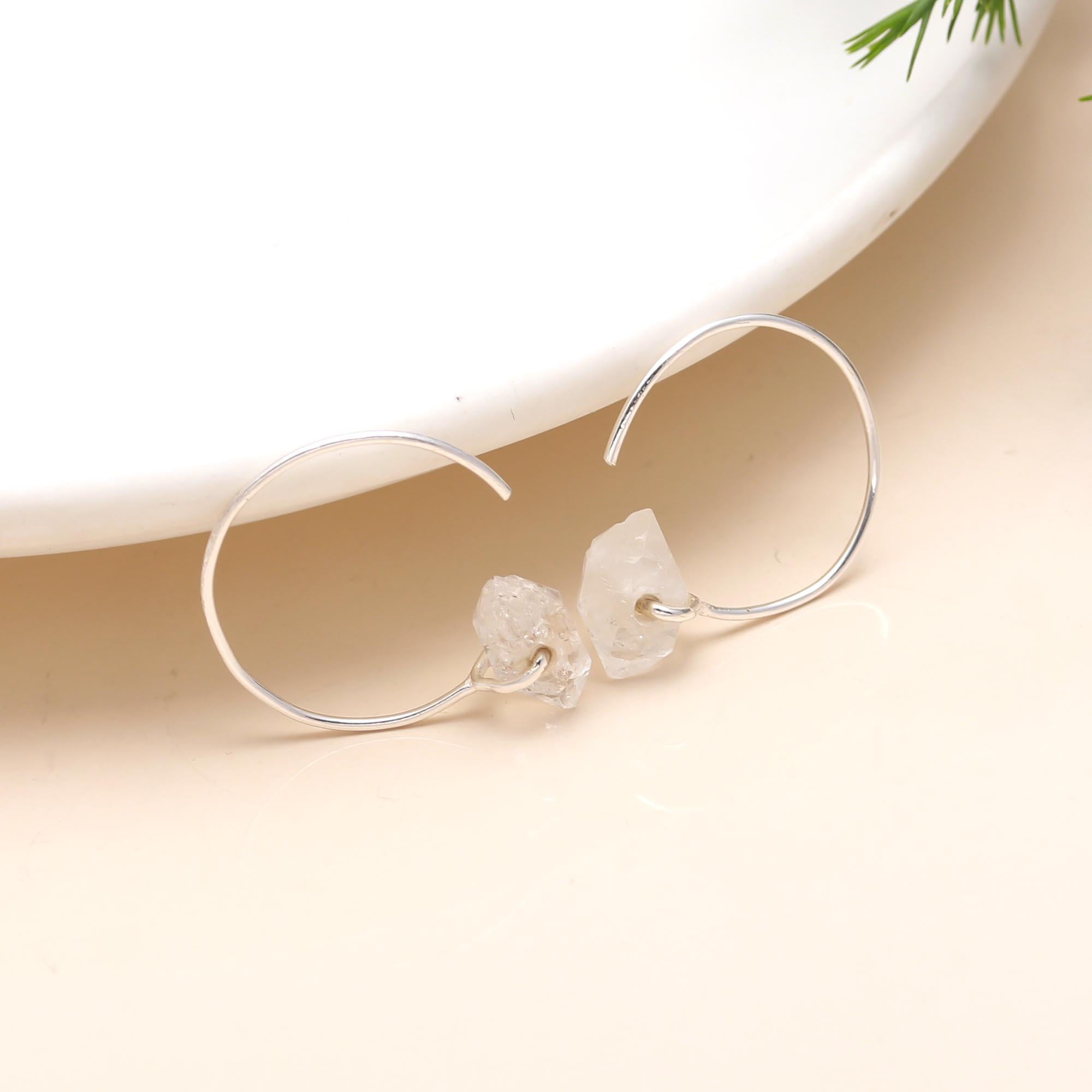 925 Silver Raw Quartz Hoop Earrings