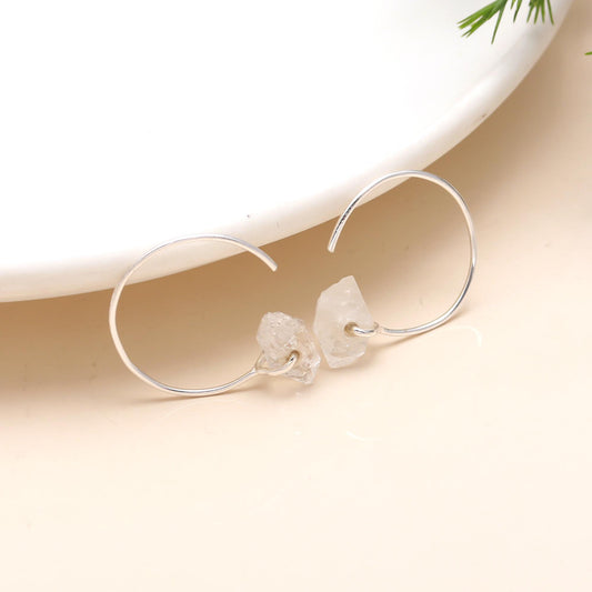 925 Silver Raw Quartz Hoop Earrings