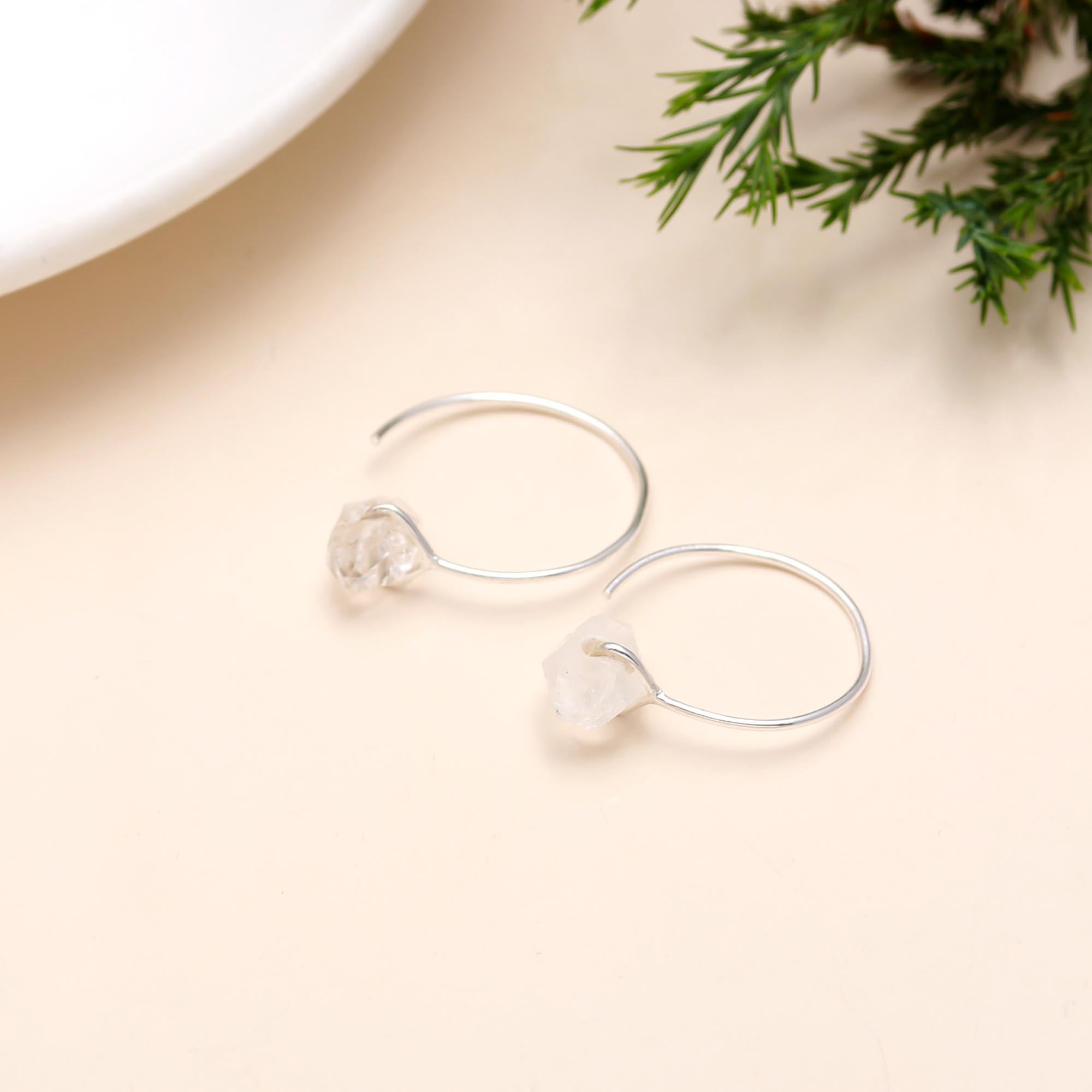 925 Silver Raw Quartz Hoop Earrings