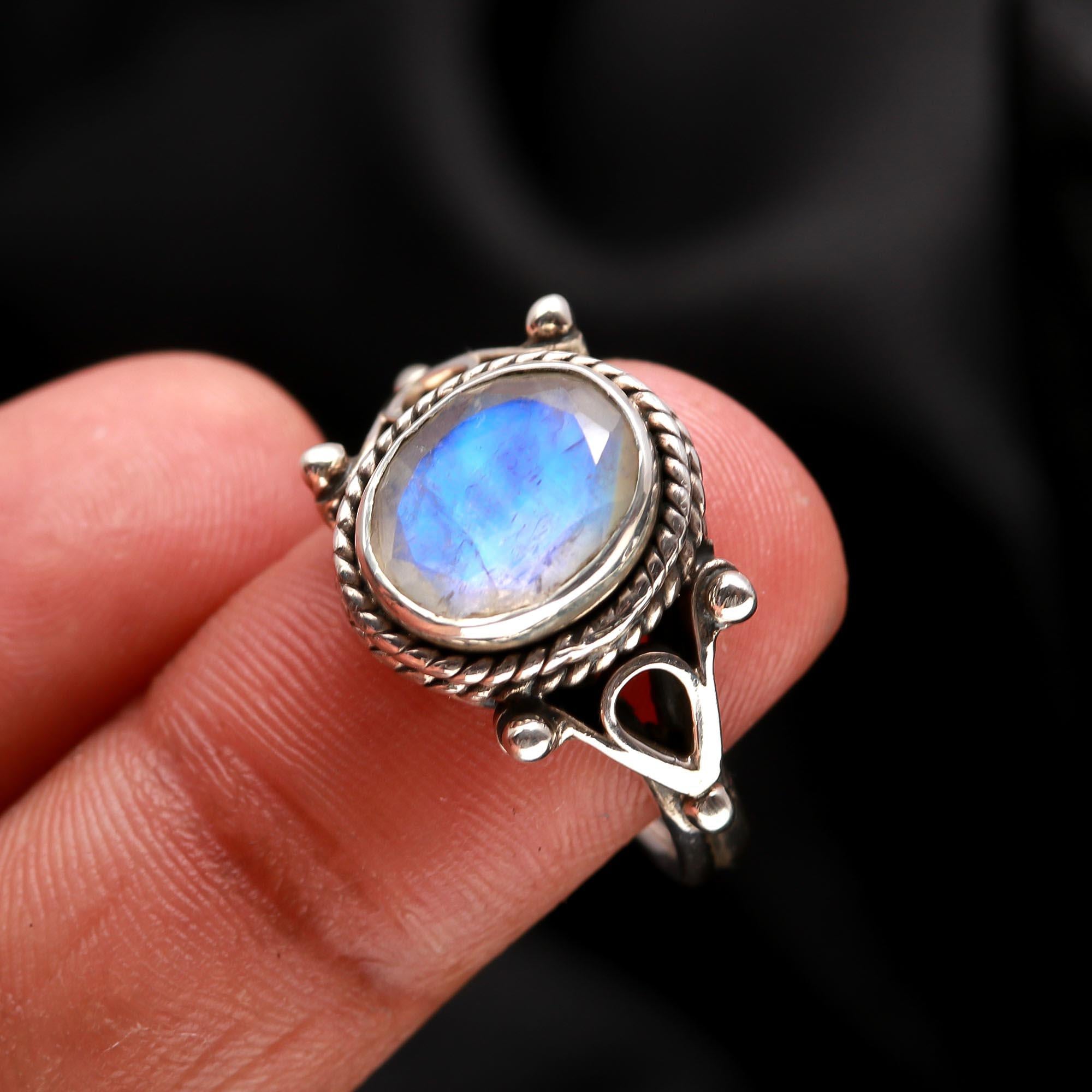 925 Silver Rainbow Moonstone Ring