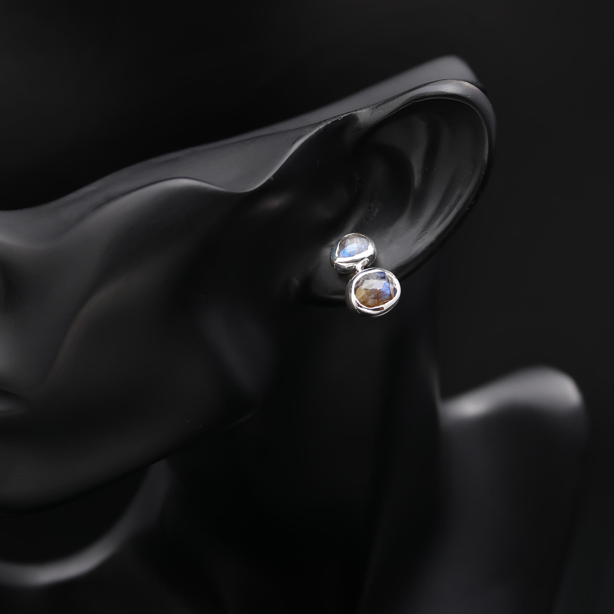 925 Silver Double Labradorite Stud Earrings