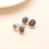 925 Silver Double Labradorite Stud Earrings