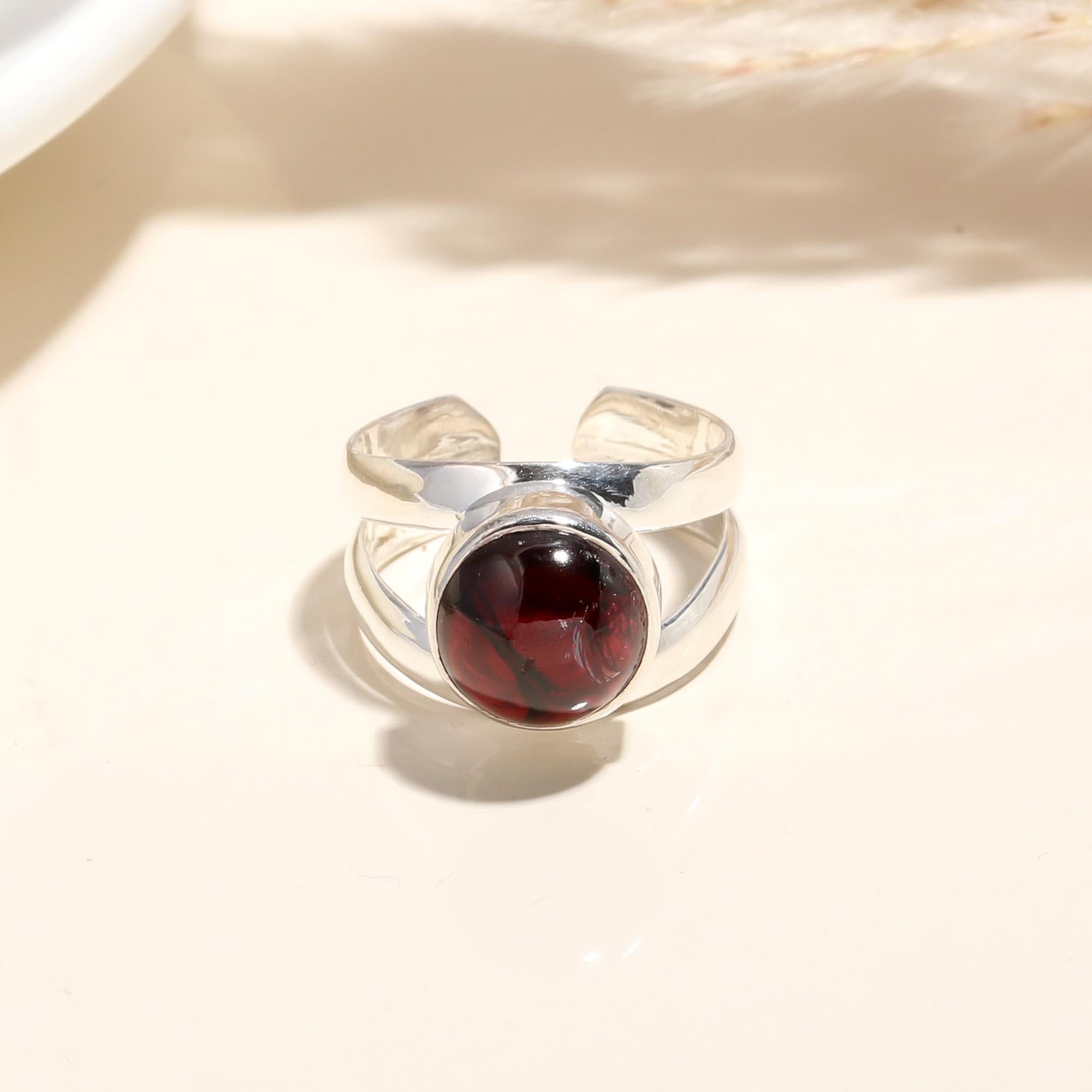 925 Silver Garnet Split Band Ring