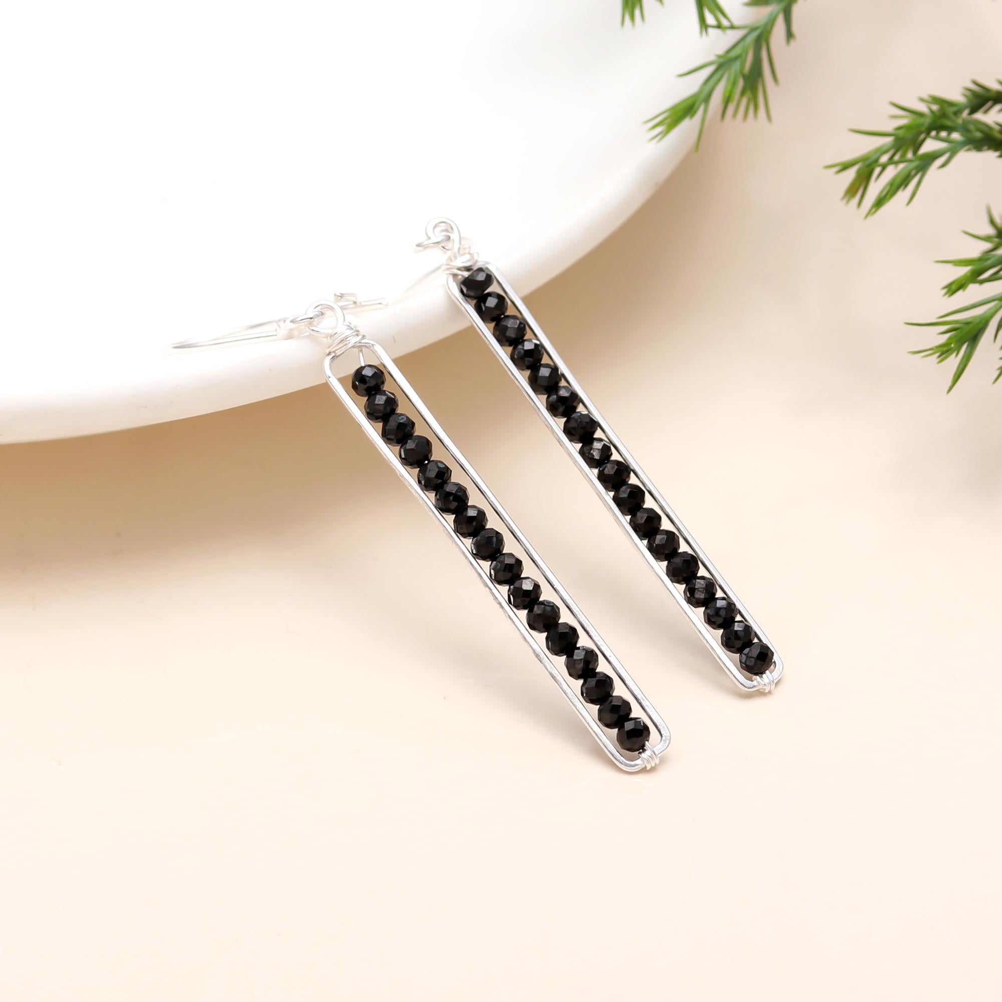 925 Silver Long Bar Dangle Earrings