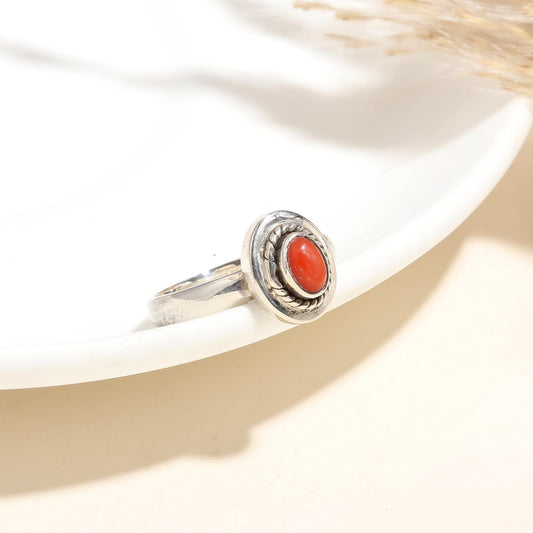 925 Silver Red Coral Ring