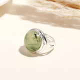 925 Silver Round Prehnite Ring