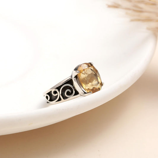 925 Silver Oval Citrine Ring
