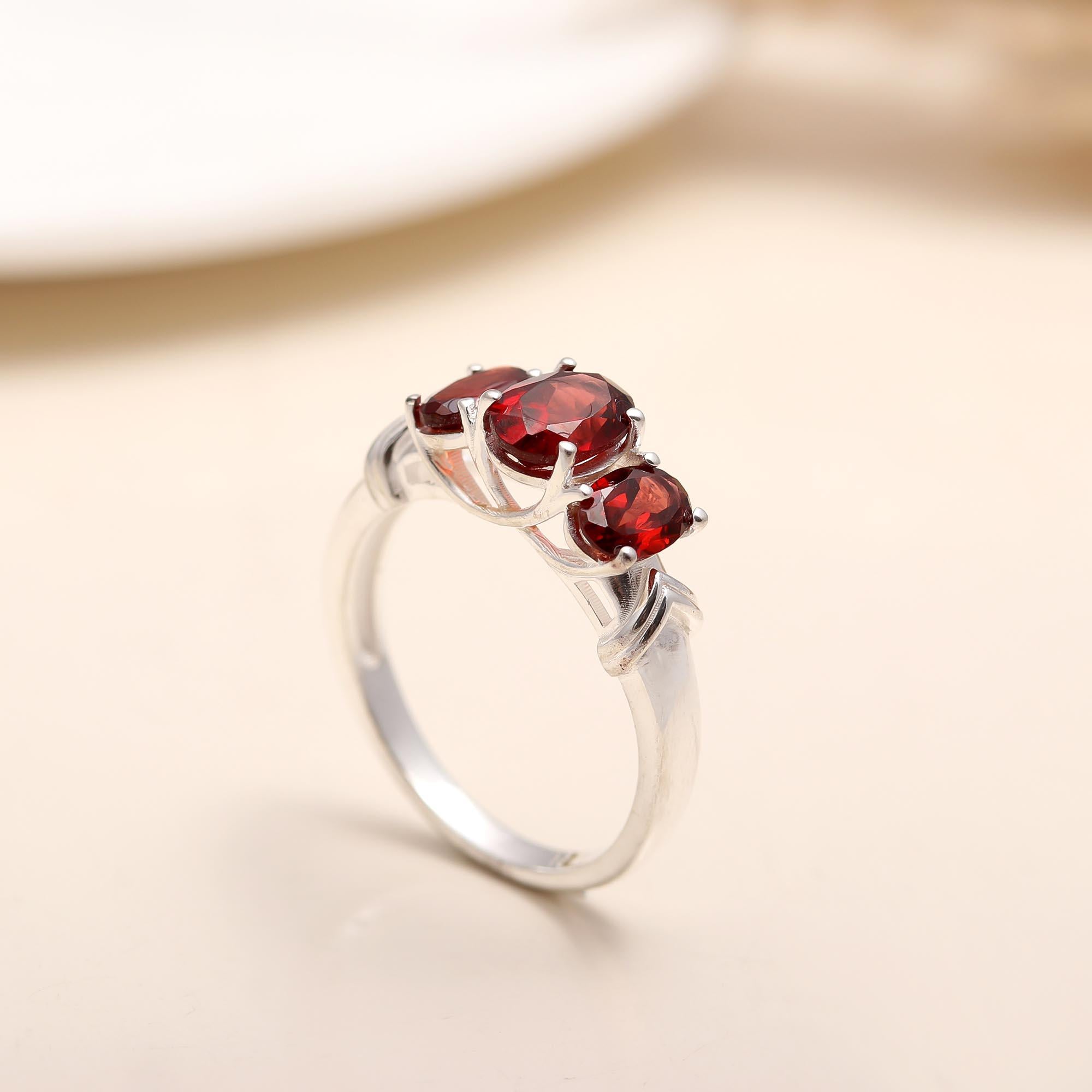 925 Silver Three Garnet Ring