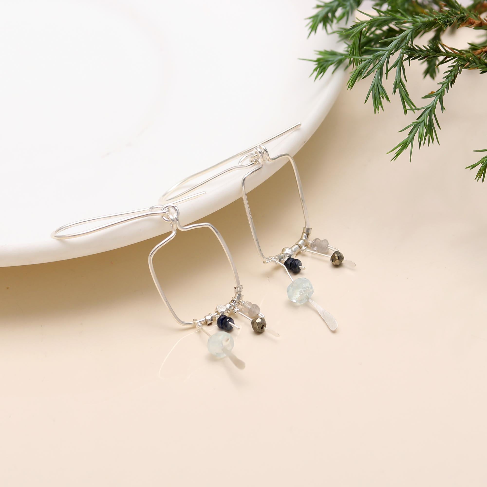 925 Silver Mixed Gemstone Dangle Earrings