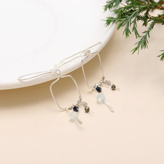 925 Silver Mixed Gemstone Dangle Earrings