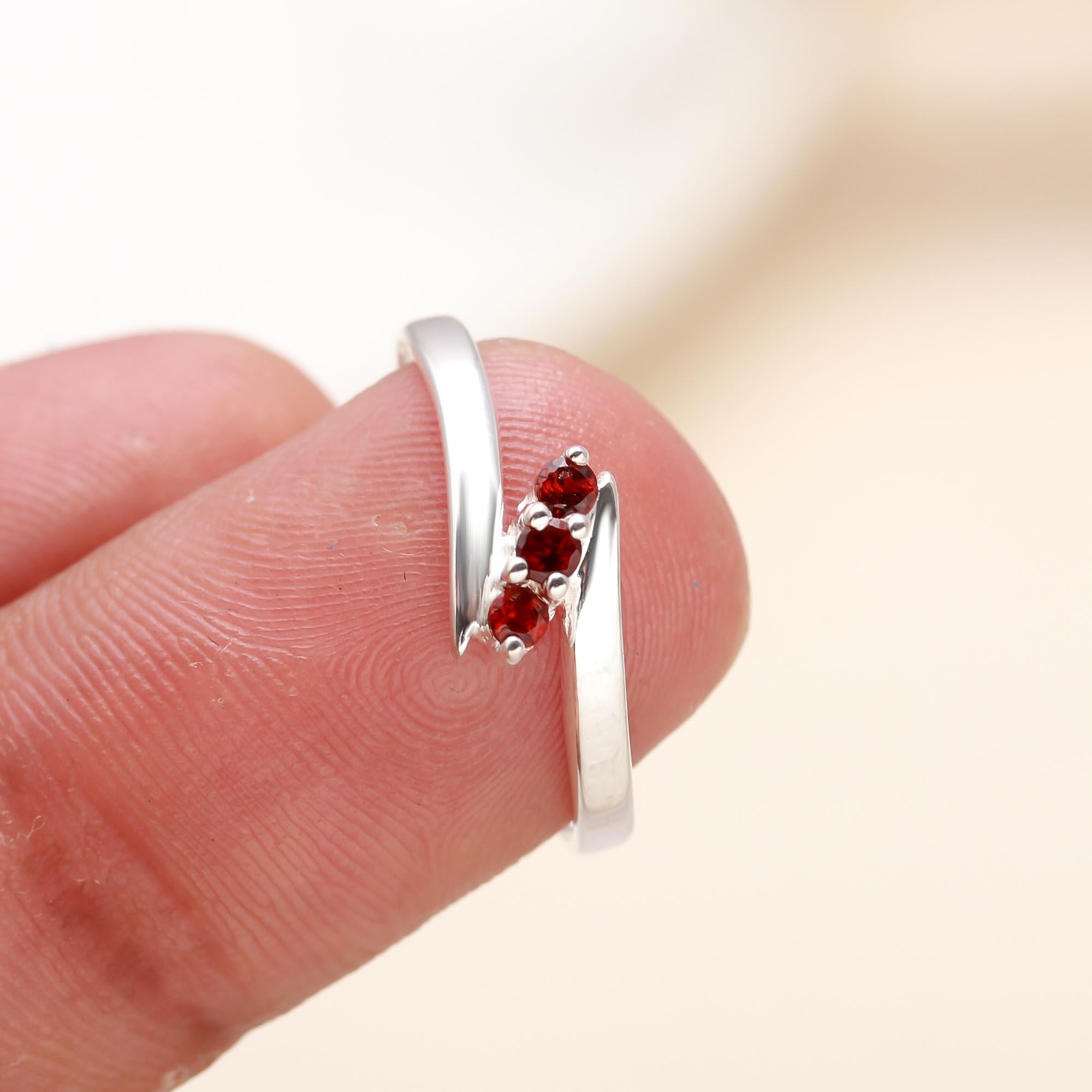 925 Silver Red Garnet Overlapping Band Ring with modern design