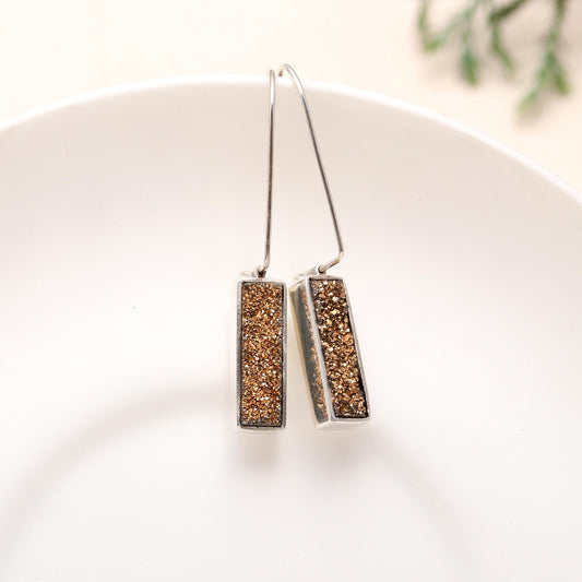 925 Silver Gold Druzy Hook Earrings