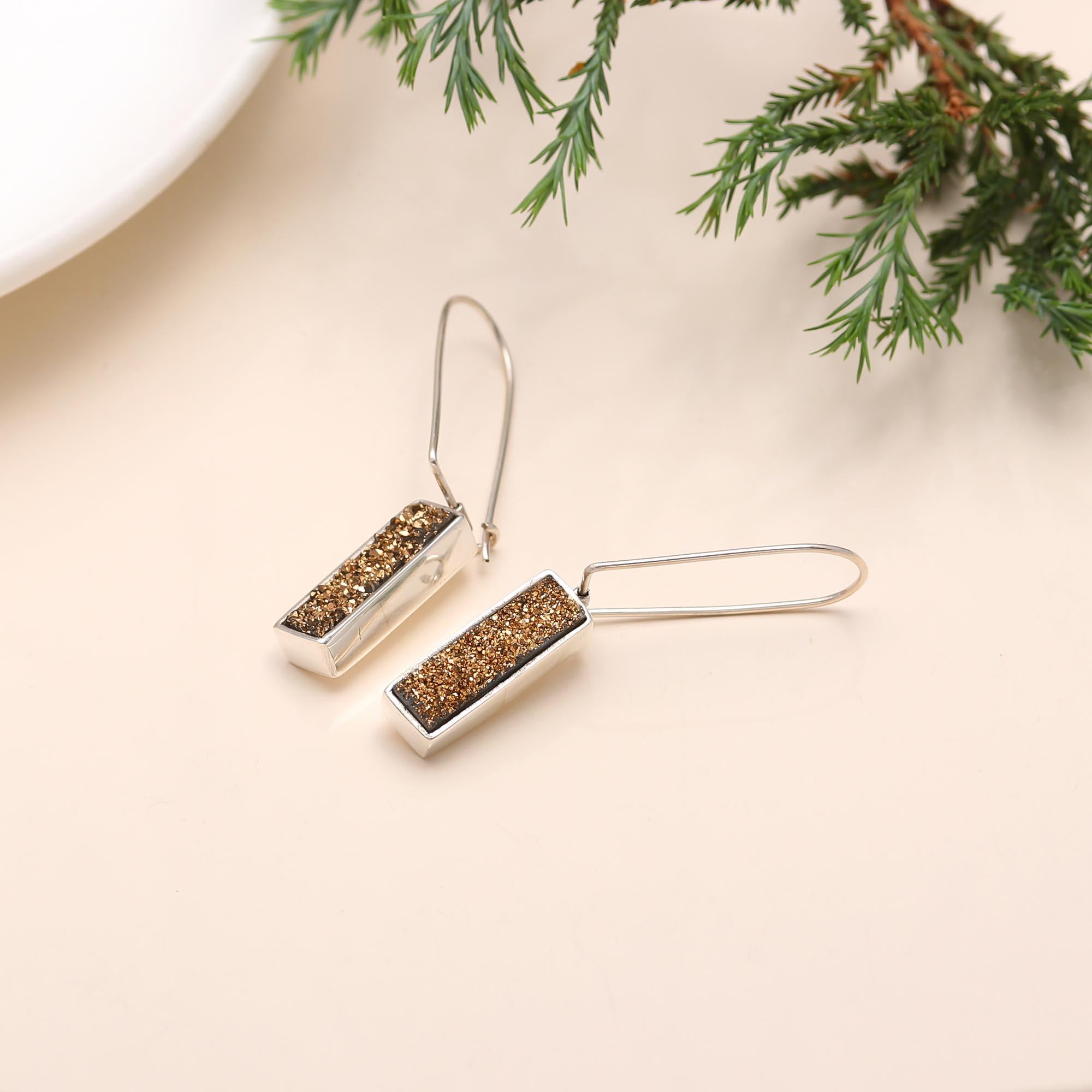 925 Silver Gold Druzy Hook Earrings