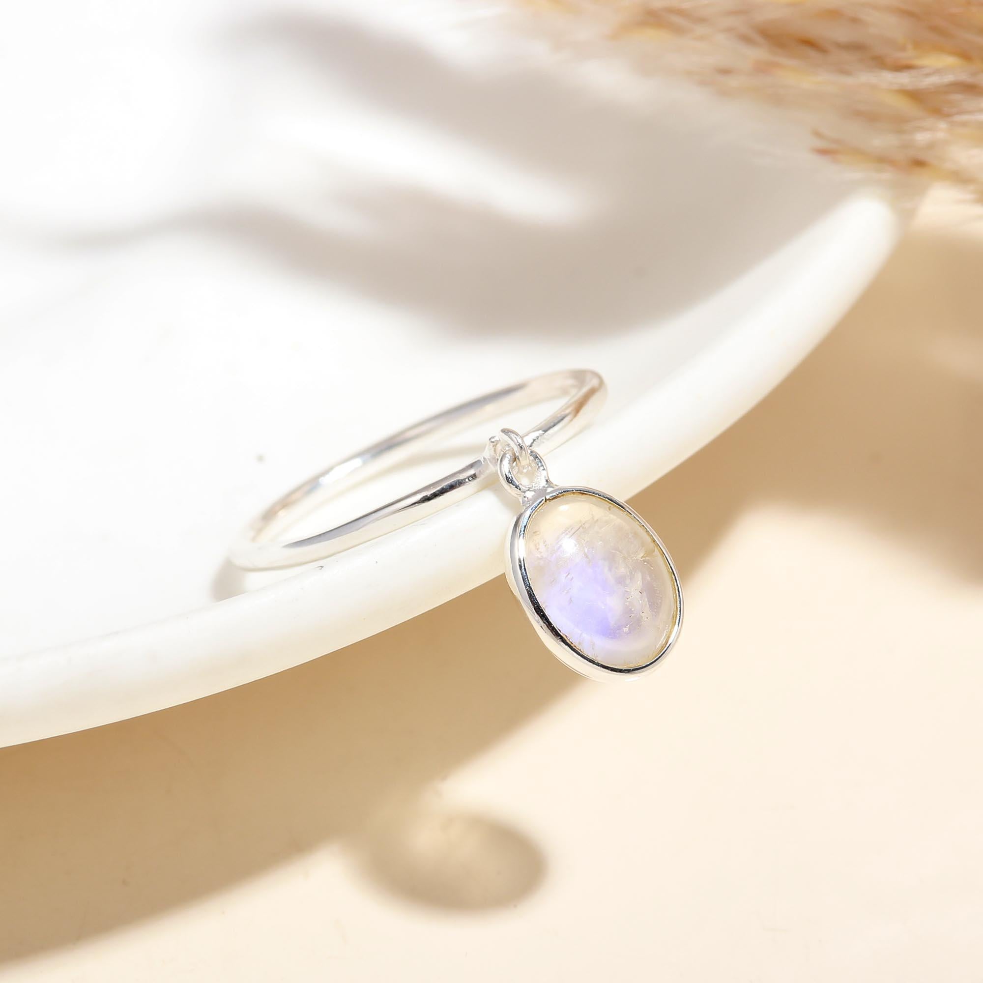 925 Silver Moonstone Drop Ring front view