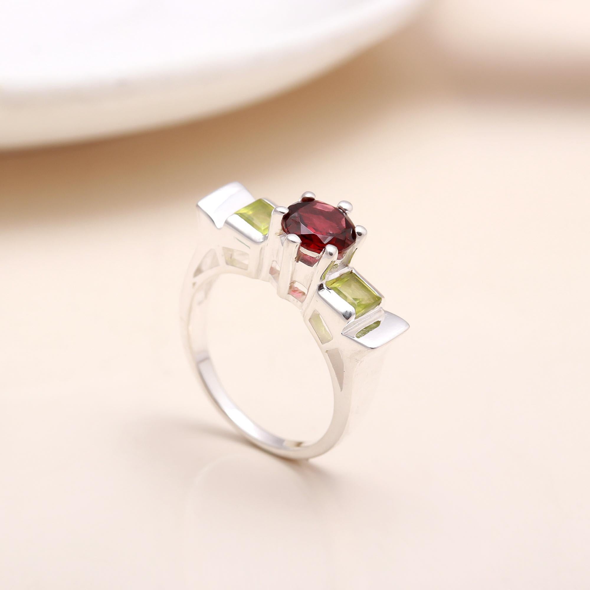 Handmade sterling silver double gemstone ring