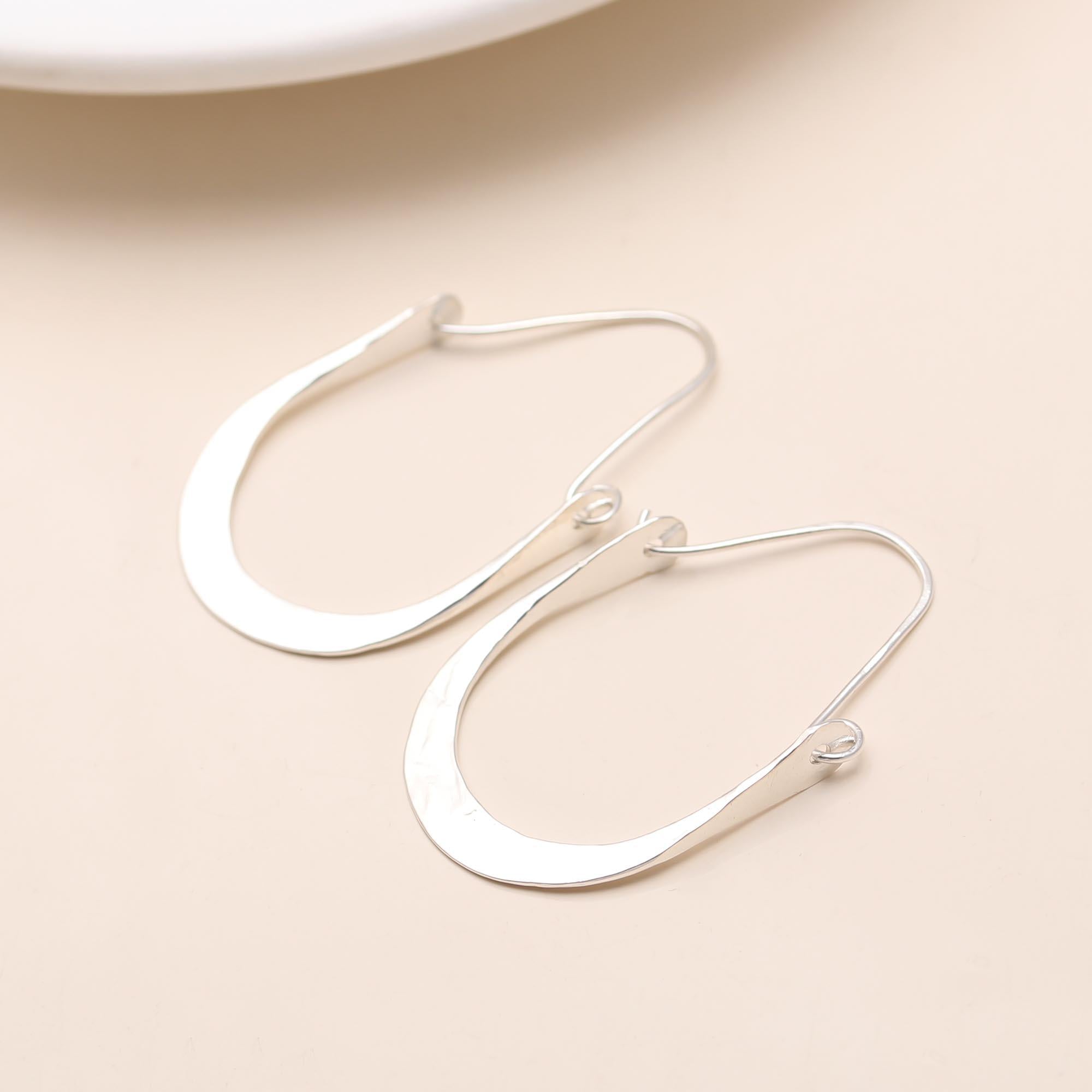 925 Silver Hammered Crescent Hoop Earrings
