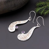925 Silver Amethyst Paisley Dangle Earrings