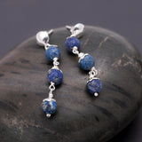 925 Silver Lapis Lazuli Beaded Drop Earrings