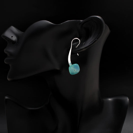 925 Silver Long Green Chalcedony Drop Earrings