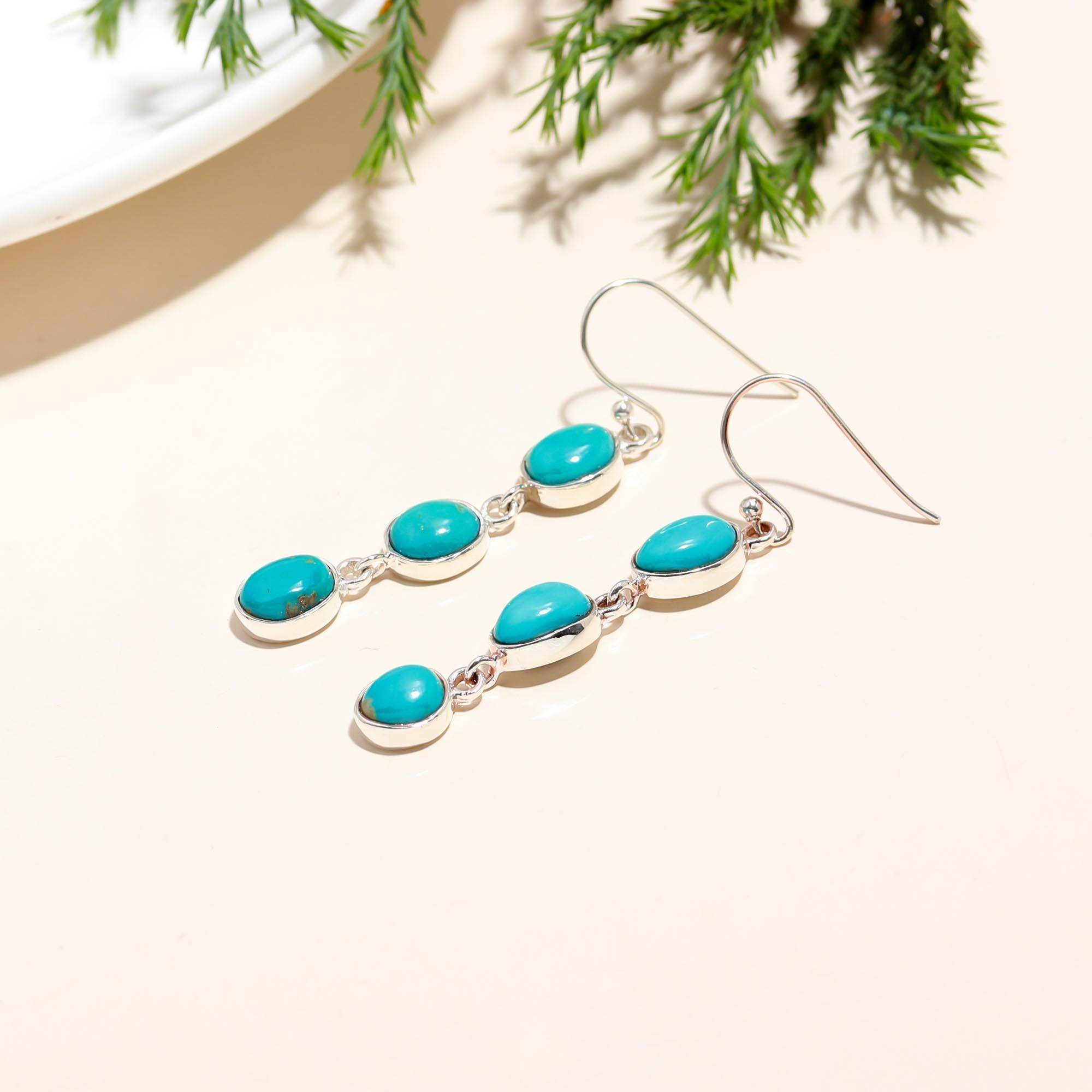 925 Silver Turquoise Dangle Earrings