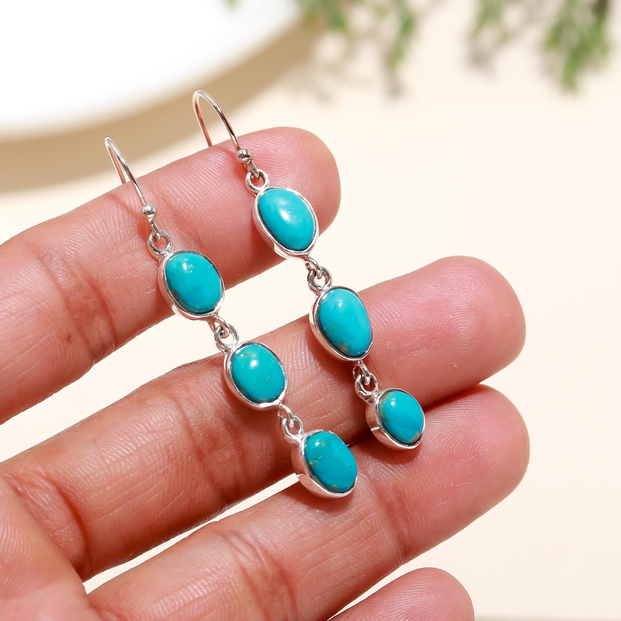 925 Silver Turquoise Dangle Earrings