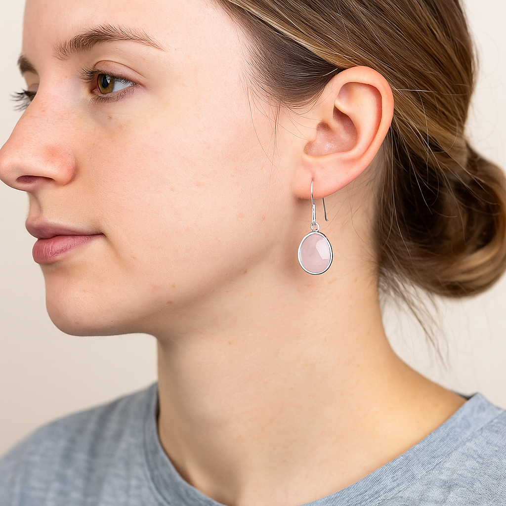 925 Sterling Silver Rose Quartz Dangle Earrings