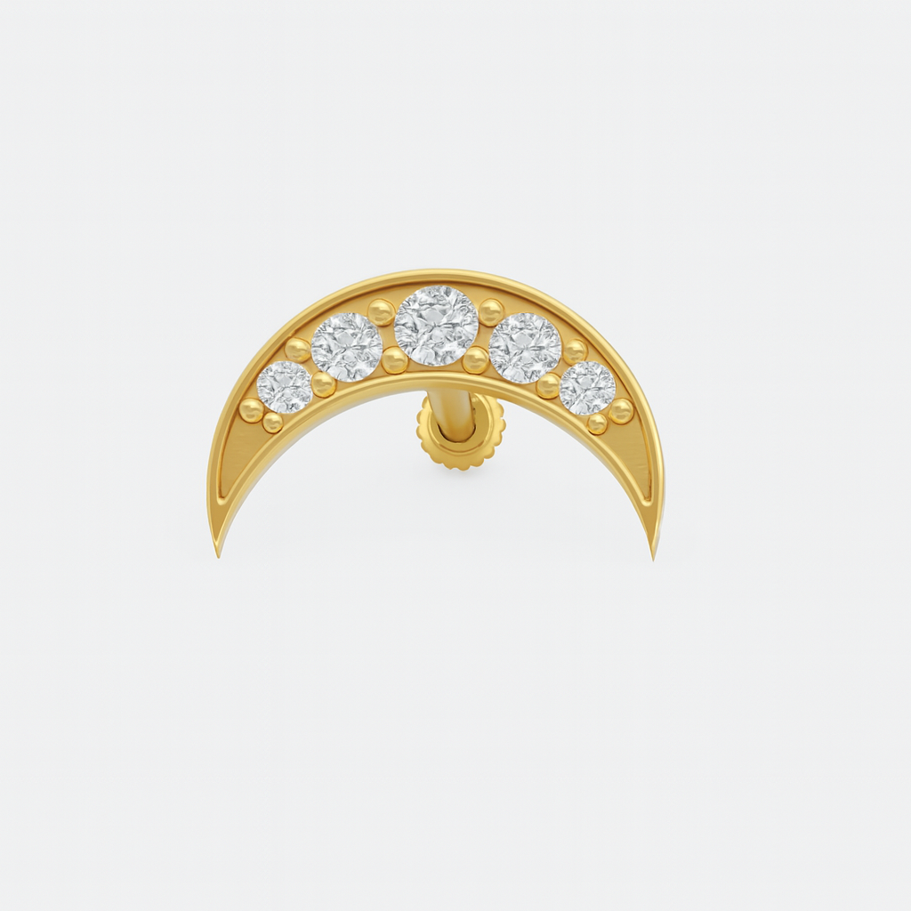 925 Sterling Silver Gold Plated Crescent Moon Nose Pin