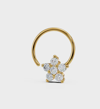 925 Sterling Silver Gold Plated Floral White Cz Cluster Nose Pin| Piercing Jewelry