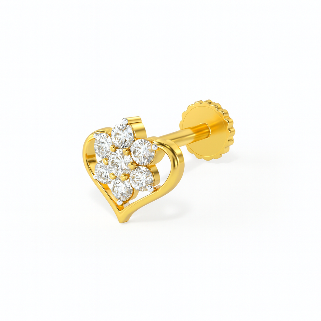 925 Sterling Silver Gold Plated Heart Floral Cluster Nose Pin