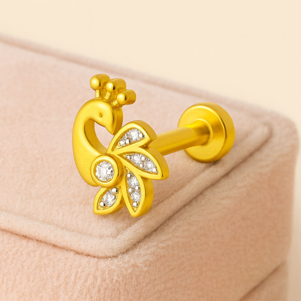 925 Sterling Silver Gold Plated Peacock Nose Pin