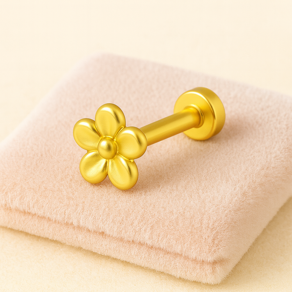 925 Sterling Silver Gold Plated Matte Flower Nose Pin