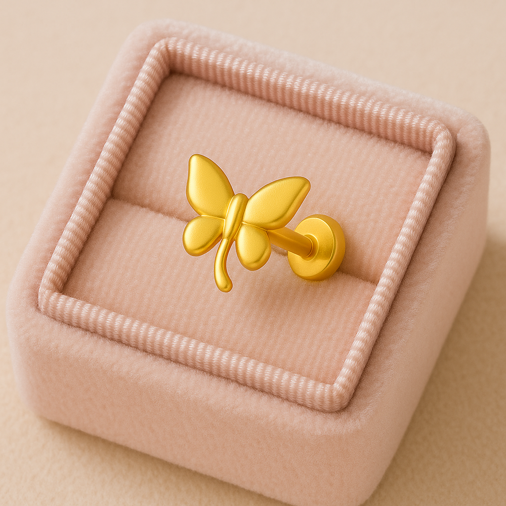 925 Sterling Silver Gold Plated Butterfly Nose Pin