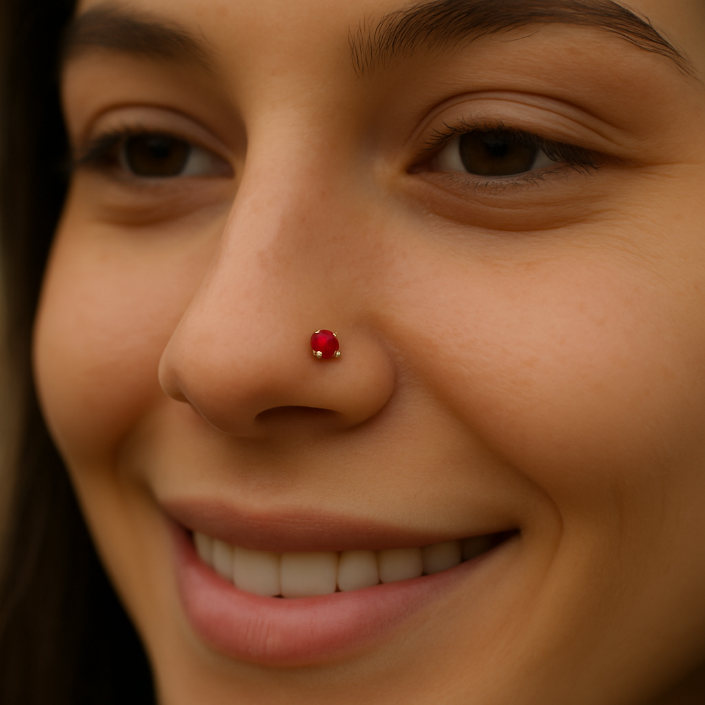 925 Sterling Silver Gold Plated Ruby Gemstone Nose Pin