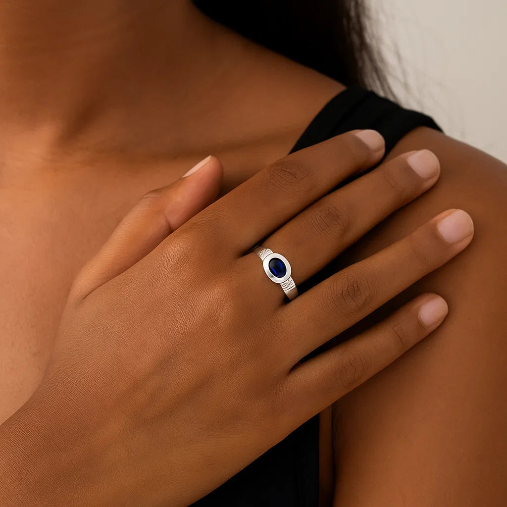 925 Silver Iolite Textured Band Ring